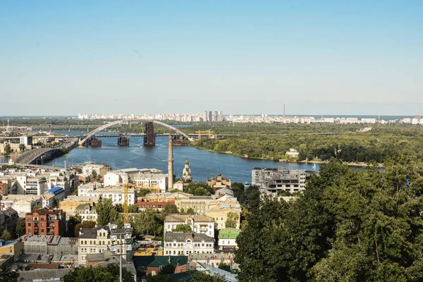 Київ Україна 2019 Серпня Панорамний Вид Район Поділ Незавершеним Мостом — стокове фото