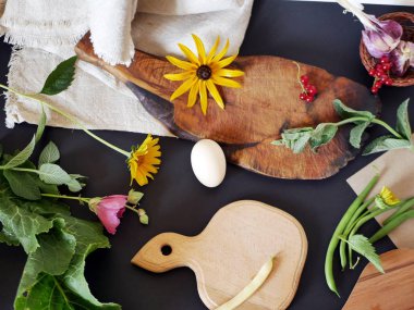 Yaz natürmort yeşillik, sebze, üstten görünüm