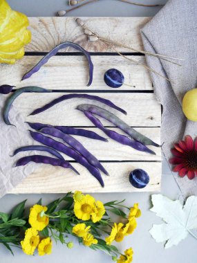 olorful sebze, meyve, çiçek ve yaprak yüzeyi farklı dokular, mevsimlik dekoratif kompozisyon, sonbahar, yaz natürmort, üstten görünüm