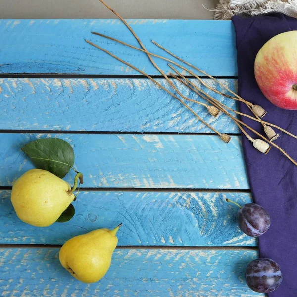 Görünüm parlak renkli meyve, çiçek ve yaprak yüzeyi farklı dokular, mevsimlik dekoratif kompozisyon, sonbahar, top