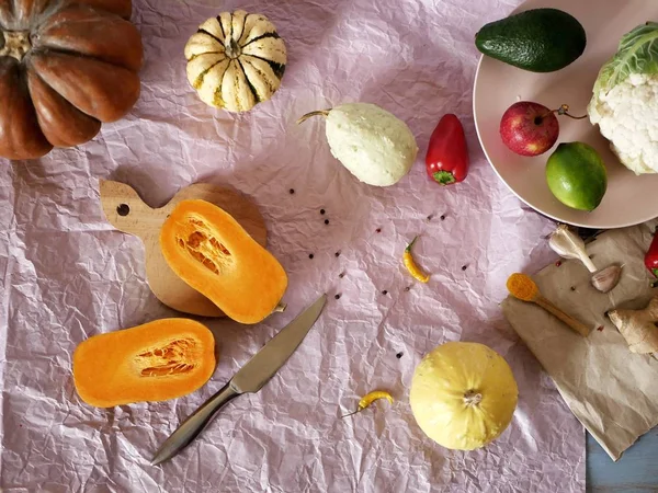 Verduras Frutas Orgánicas Temporada Para Cocinar Almuerzo Vegetariano Cena Comida — Foto de Stock