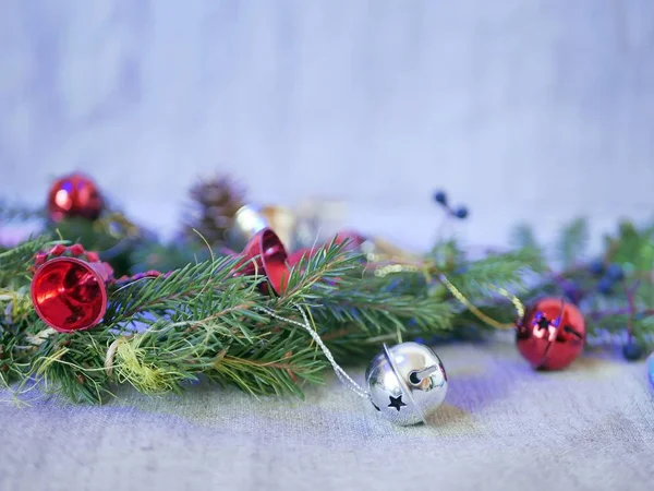 Christmas Decor Spruce Branches Illumination Winter Season Holiday Background — Stock Photo, Image