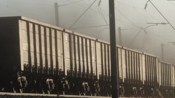 Tren de mercancías, transporte ferroviario, polvo diesel, aire sucio, contaminación de la eología — Vídeo de stock