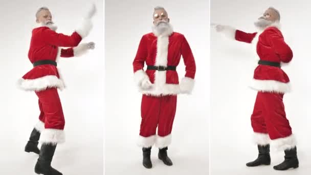 Danças energéticas à música ativa do divertimento Papai Noel, celebração de férias felizes — Vídeo de Stock