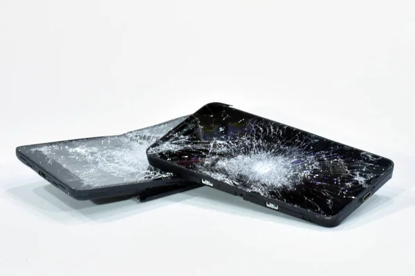 Mobiele Telefoon Met Het Scherm Gebroken Door Een Hamer — Stockfoto