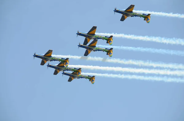 Pirassununga Brazilië Augustus 2015 Super Tucano Vorming Vlucht Van Braziliaanse — Stockfoto