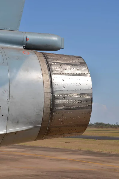 Military jet exhaust. Aircraft exhaust and nozzle detail. External view detailed.