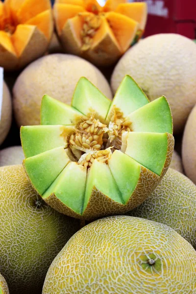 Melon. Beautiful and interesting piece of melon. Texture of melon. Melon in the market in Jerusalem. Israel.