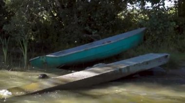 Bir gölün kıyısında teknede kürek