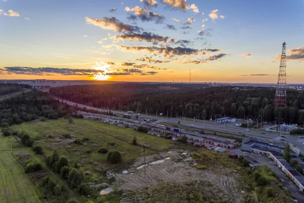 Widok Lotu Ptaka Autostrady Zachodzie Słońca — Zdjęcie stockowe