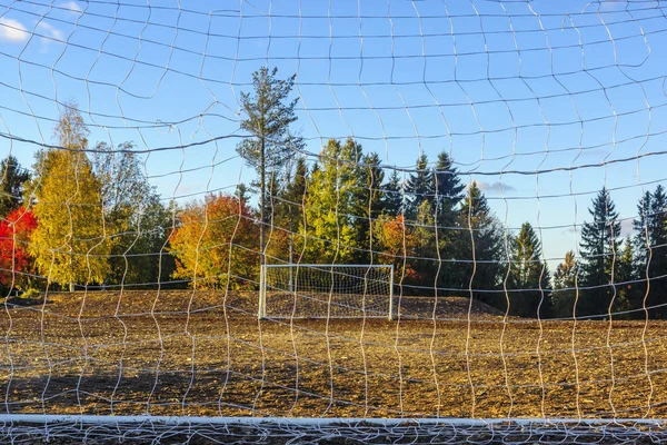 Dwa Gole Stare Piłkarskie Boisko Piłki Nożnej Sezonie Jesiennym — Zdjęcie stockowe