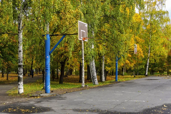 Velho Parque Infantil Pobre Basquete Parque Outono — Fotografia de Stock