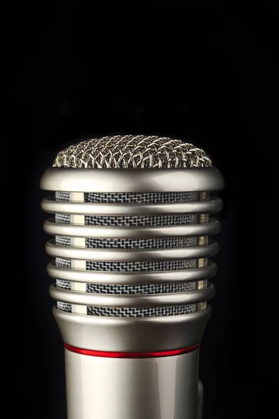 Studio Microphone Black Background Macro — Stock Photo, Image