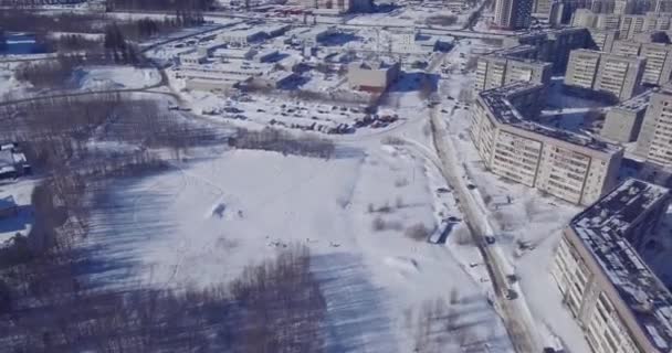 Автомобілі Будинки Околиці Міста Зимовому Повітряному Просторі — стокове відео