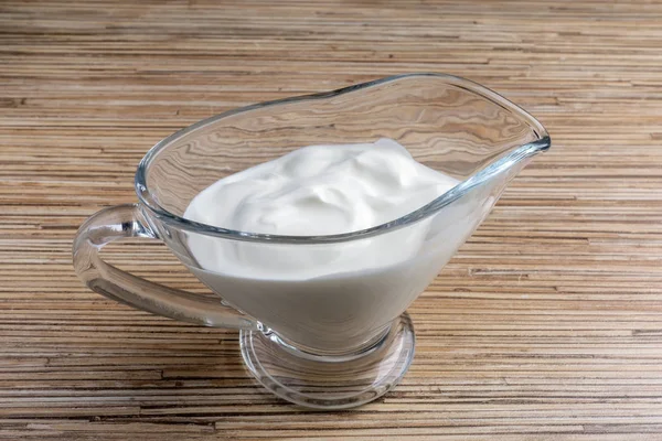 Crème Sure Blanche Neige Naturelle Dans Bocal — Photo
