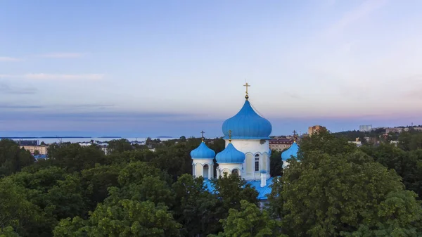 Abend Luftaufnahme Der Alten Orthodoxen Kathedrale — Stockfoto