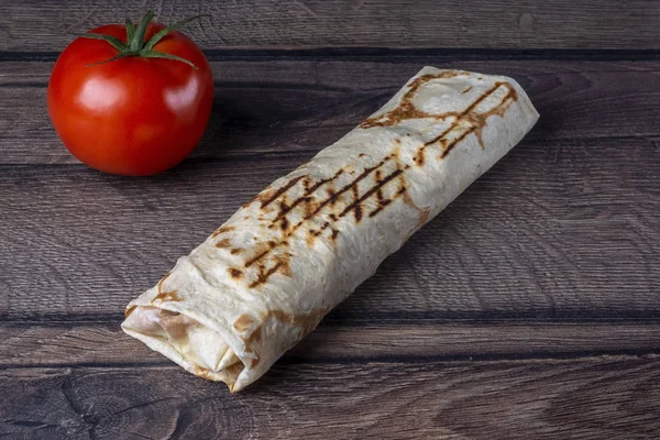 Afhaalmaaltijden Fast Food Pita Brood Rode Tomaat — Stockfoto