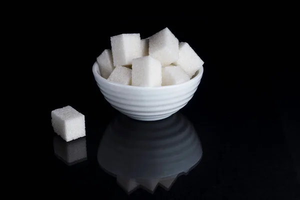 Sugar Cubes Sugar Bowl Black Background — Stock Photo, Image