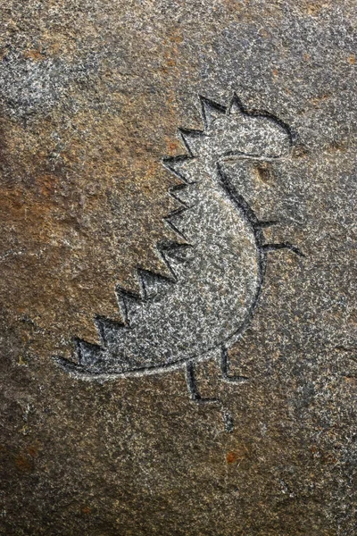 Bild Von Dinosauriern Stein Gehauen Stilisierung Von Felsmalereien Felszeichnungen — Stockfoto