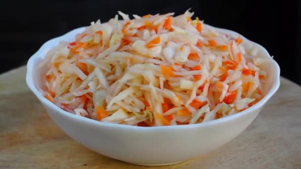 Traditional Russian Organic Salad Vegetarians Bowl Sauerkraut — Stock Video