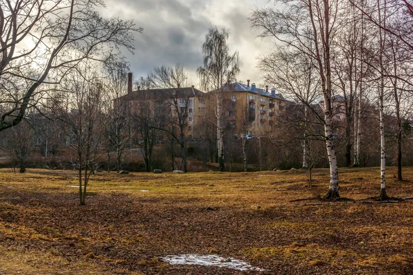 Paesaggio Urbano Primavera Parco Del Centro Della Città Petrozavodsk — Foto Stock