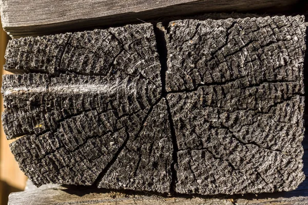 Rough Wood Background Texture End Old Log House Wall — Stock Photo, Image