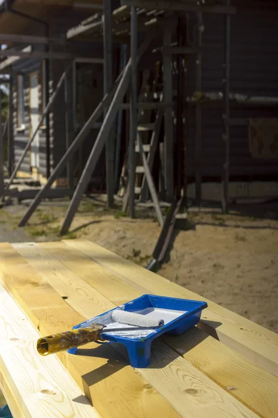 Paint Roller Paint Bath White Paint Construction Site House — Stock Photo, Image