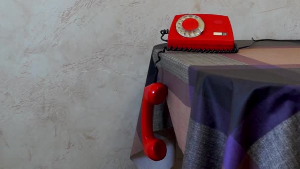 Retro Rotary Telephone Receiver Hanging — Stock Video