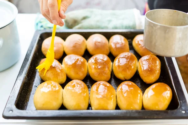 Baked Golden Pies Hand Greased Ghee — Stock Photo, Image