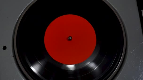 Black Red Musical Vinyl Record Spinning Old Electric Turntable — Stock Video