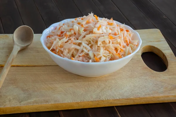 Healthy Eating Rustic Board Sauerkraut Salad Carrots — Stock Photo, Image