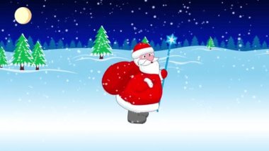 Noel Baba bir büyük hediye paketi ile gider