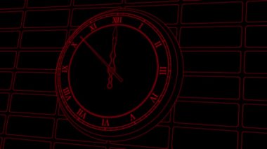 Tuğla duvar arka plan üzerinde animasyonlu vintage saat. 12 oclock son 10 saniye. Kırmızı anahat driwing