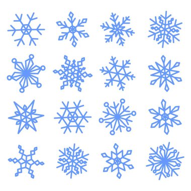 Kar taneleri kümesi Noel tasarımınız için doodle. 16 adet. Vektör toplama
