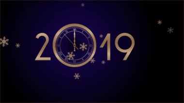 Mutlu yeni yıl 2019. 12 oclock son 10 saniye. Kar taneleri düşüyor. 4 k Stok görüntüleri