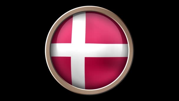 Denmark flag button isolated on black — Stock Video