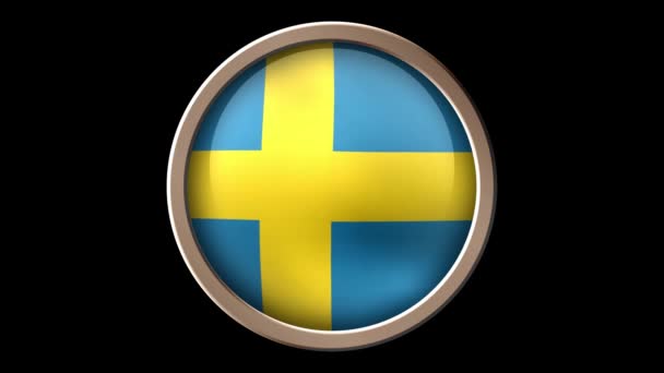 Sweden flag button isolated on black — Stock Video