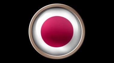 Japonya bayrak düğmesini siyah izole. Animasyonlu Japonya bayrak üstünde belgili tanımlık düğme. Döngü sorunsuz imkanı