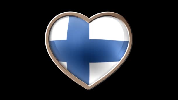 Finlandia cuore bandiera isolato su luma nero opaco. Patriottismo — Video Stock