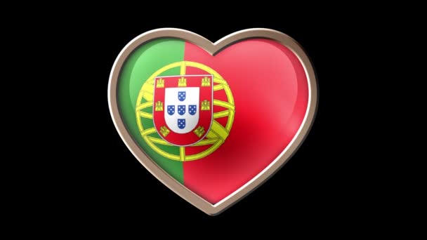 Portugal flagga hjärtat isolerade på svart luma Matt. Patriotism — Stockvideo