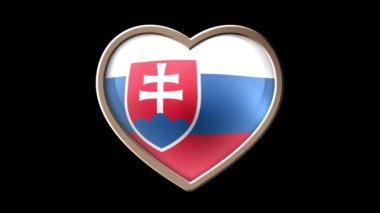Animasyonlu Slovakya bayrağı kalp siyah luma mat üzerinde izole. Vatanseverlik. Döngü sorunsuz imkanı