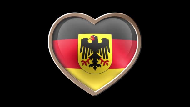 Corazón bandera de Alemania aislado en luma negra mate. Patriotismo — Vídeo de stock