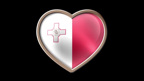 Animated Malta flag heart isolated on black luma matte. Patriotism. Seamless looping