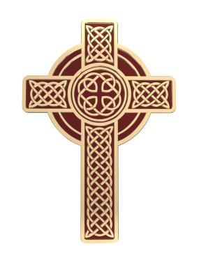Celtic Gold Cross isolated on white background. Religion symbol. Irish knots. 3D clipart