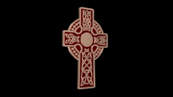 Celtic Gold Cross Revolves around the axis. Seamless looping. Luma matte — Stock Video