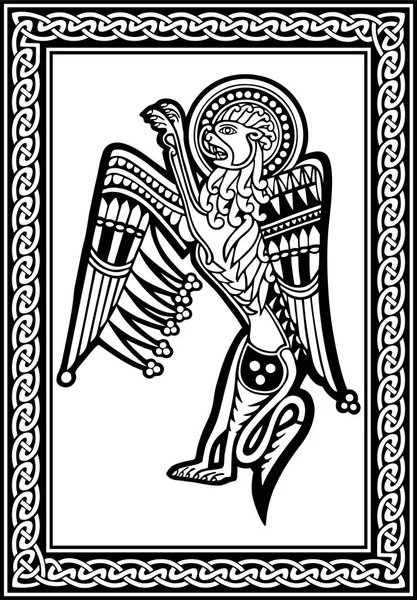 Desenho nacional zoológico celta. Leão animal com ornamento. Imagem vetorial — Vetor de Stock