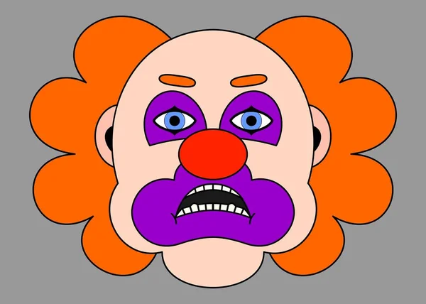 Smutny czerwony clown z pomarańczowymi włosami. Ilustracja kreskówka — Wektor stockowy