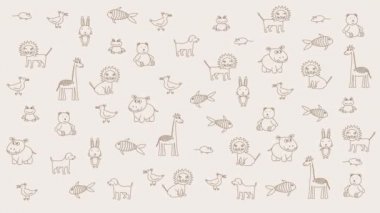 Animasyonlu doodle hayvanlar, çocuk ışık arka plan. Başlıklar ve diğer içerikler için alt katman. Tasarım öğesi