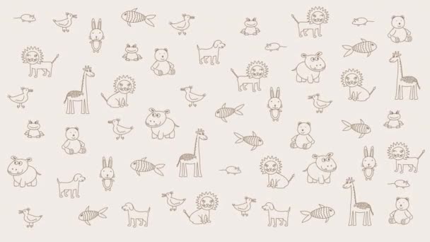 Animated Doodle Animals Kid Light Background Substrate Titles Other Content — Stock Video