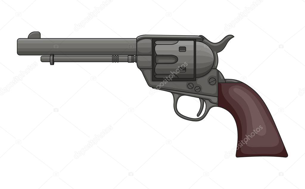 Revolver Pistol on white background. Vintage Colt Revolver Drawing